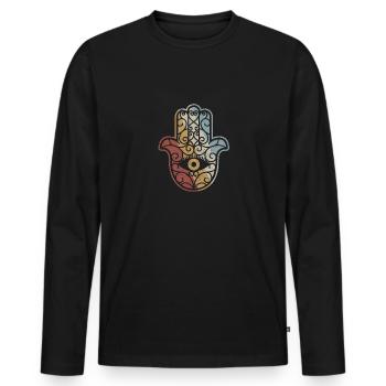 Hamsa Main de Fatima Retro Style Vintage - T-shirt manches longues Premium bio Homme - noir - Devant - Nico (187cm)