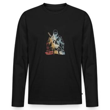 Ninja Retro Style Vintage - T-shirt manches longues Premium bio Homme - noir - Devant - Nico (187cm)