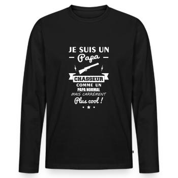 Papa chasseur,cadeau chasse,fête des pères,de noël - T-shirt manches longues Premium bio Homme - noir - Devant - Nico (187cm)