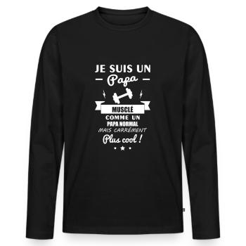 Papa musclé,musculation,muscu,fête des père,humour - T-shirt manches longues Premium bio Homme - noir - Devant - Nico (187cm)