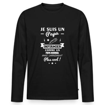 Papa infirmier,cadeau infirmier,fête des pères - T-shirt manches longues Premium bio Homme - noir - Devant - Nico (187cm)