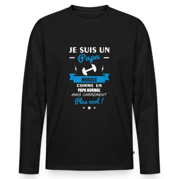 Papa musclé,cadeau muscu,musculation,noël - T-shirt manches longues Premium bio Homme - noir - Devant - Nico (187cm)
