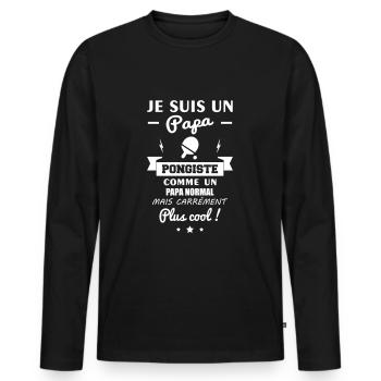 Papa Pongiste,ping pong,ping-pong,fête des pères - T-shirt manches longues Premium bio Homme - noir - Devant - Nico (187cm)