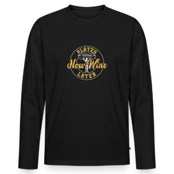 Plates Now Wine Later - Gym - Männer Premium Bio Langarmshirt - Schwarz - Vorne - Nico (187cm)