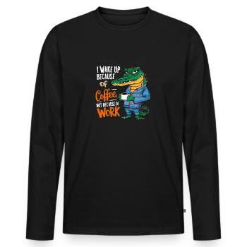 Morning Coffee Morning Grouch Crocodile with Coffee Cup - Men's Premium Organic Long Sleeve Shirt - black - Front - Nico (187cm)