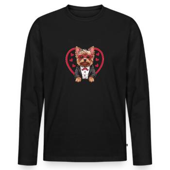 Mignon Yorkie de la Saint-Valentin en coeur rouge - T-shirt manches longues Premium bio Homme - noir - Devant - Nico (187cm)