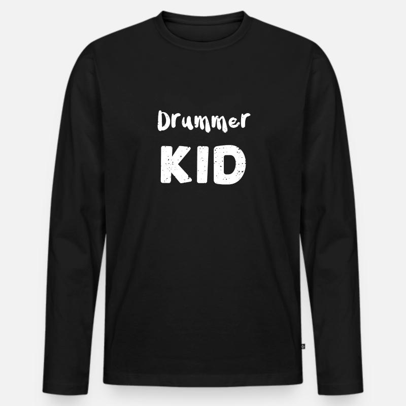 Drummer Kid - Drums - Männer Premium Bio Langarmshirt - Schwarz