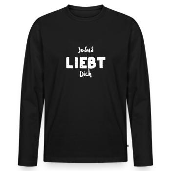 Jesus Liebt Dich - Jesus - Männer Premium Bio Langarmshirt - Schwarz - Vorne - Nico (187cm)