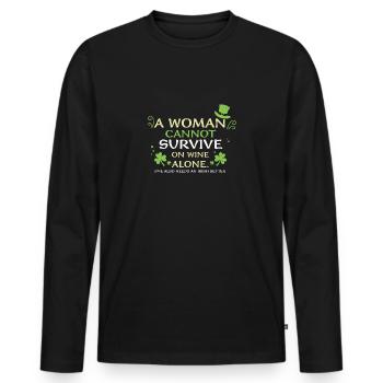 Une femme ne peut pas survivre avec du vin un... - T-shirt manches longues Premium bio Homme - noir - Devant - Nico (187cm)