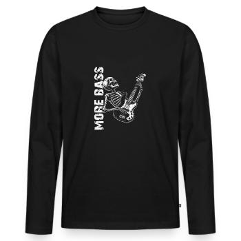 Skelett Skull mit Bassgitarre und Spruch Mehr Bass - Männer Premium Bio Langarmshirt - Schwarz - Vorne - Nico (187cm)