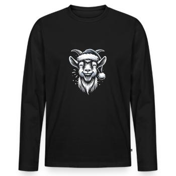 Drôle de chèvre de Noël avec chapeau de Père Noël - T-shirt manches longues Premium bio Homme - noir - Devant - Nico (187cm)