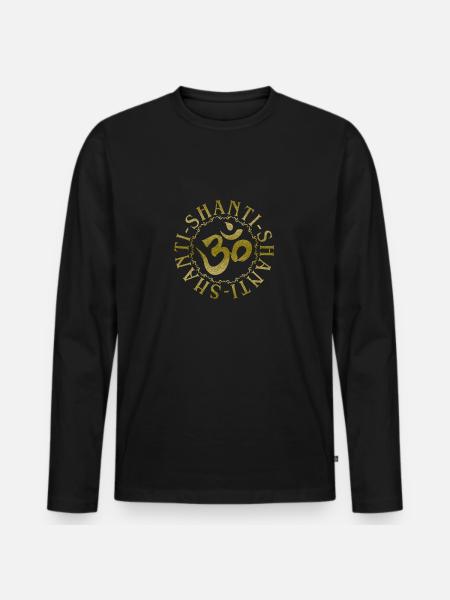 Calligraphy OM shanti shanti shanti - circle 3 - Men's Premium Organic Long Sleeve Shirt - black