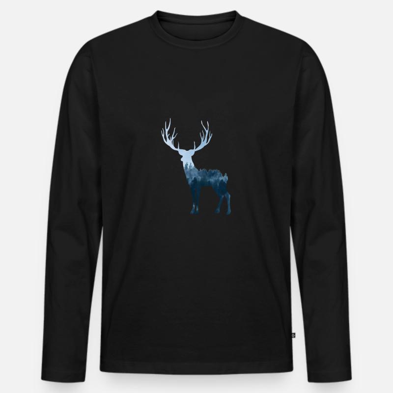 Hirsch Wald - Männer Premium Bio Langarmshirt - Schwarz
