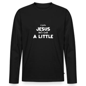 I Love Jesus But I Cuss A Little - Men's Premium Organic Long Sleeve Shirt - black - Front - Nico (187cm)