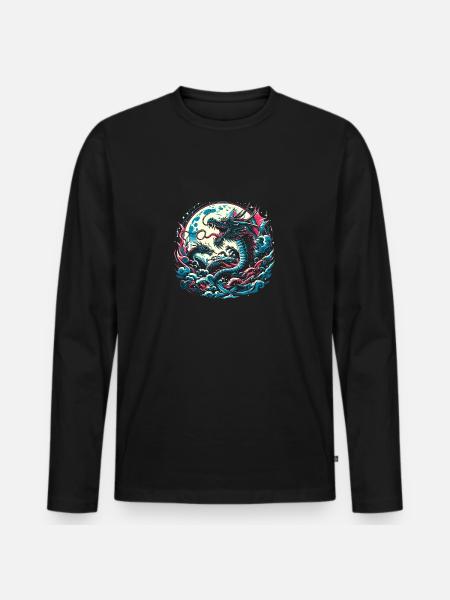 Dragons au clair de lune - T-shirt manches longues Premium bio Homme - noir