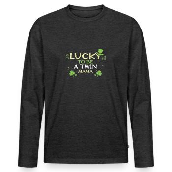 Lucky To Be A Twin Mama - Men's Premium Organic Long Sleeve Shirt - heather anthracite - Front - Nico (187cm)