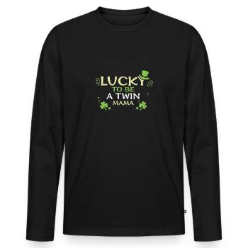 Chanceux d’être une maman jumelle - T-shirt manches longues Premium bio Homme - noir - Devant - Nico (187cm)