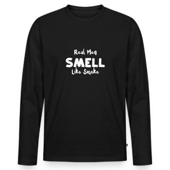 Les vrais hommes sentent la fumée - BBQ - T-shirt manches longues Premium bio Homme - noir - Devant - Nico (187cm)