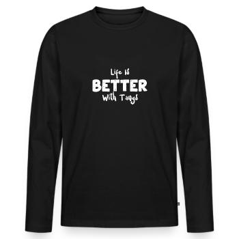 La vie est meilleure avec tangs - Corail - T-shirt manches longues Premium bio Homme - noir - Devant - Nico (187cm)