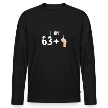 J’ai 63 ans + 1 - 64e anniversaire - T-shirt manches longues Premium bio Homme - noir - Devant - Nico (187cm)