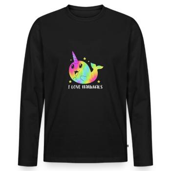 Narwhal - Men's Premium Organic Long Sleeve Shirt - black - Front - Nico (187cm)