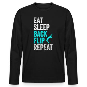 Eat Sleep Back Flip Repeat Shirt Gymnastic Tee - Männer Premium Bio Langarmshirt - Schwarz - Vorne - Nico (187cm)
