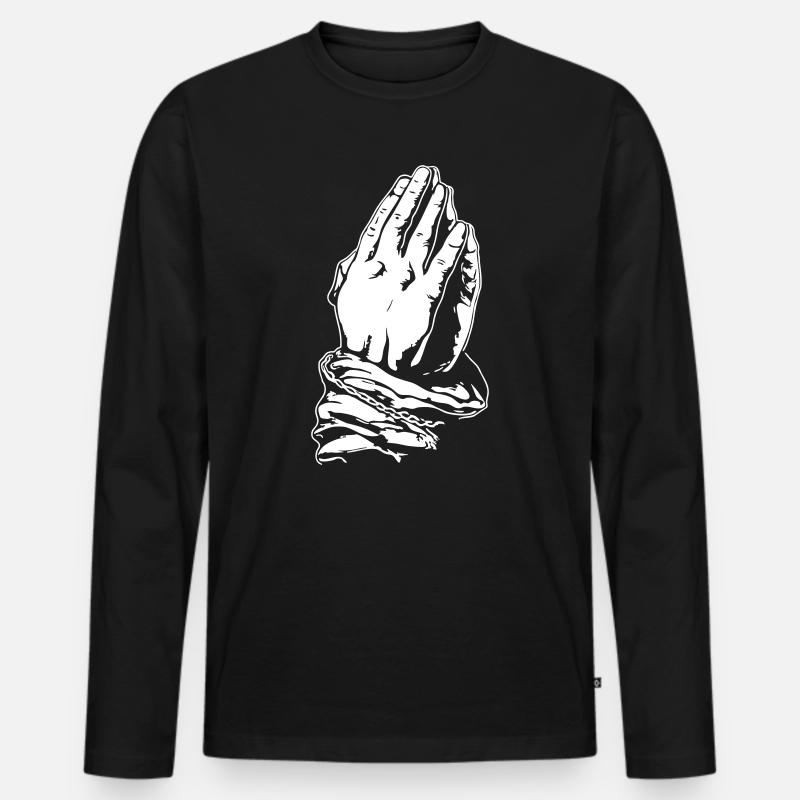 Gebetshände in Schwarz-Weiß - Männer Premium Bio Langarmshirt - Schwarz