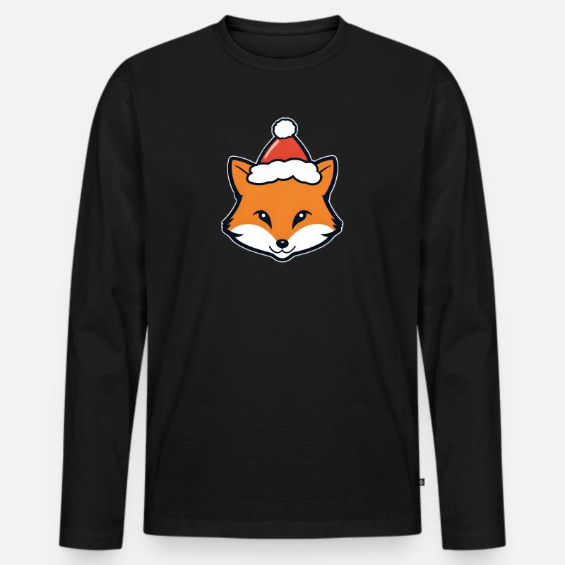 Fuchs im Weihnachtshut - Männer Premium Bio Langarmshirt - Schwarz