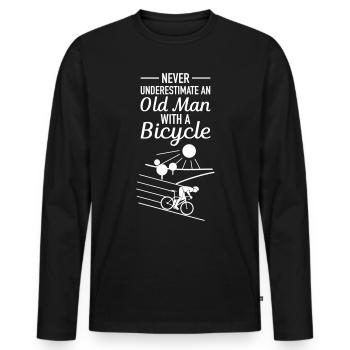 Never Underestimate An Old Man With A Bicycle - T-shirt manches longues Premium bio Homme - noir - Devant - Nico (187cm)