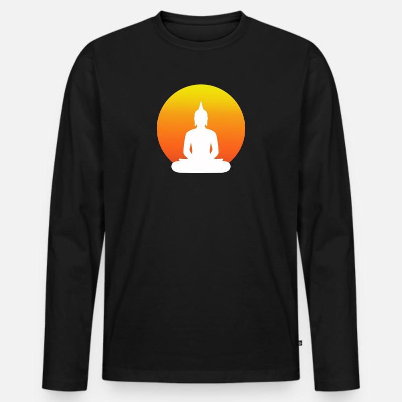 Buddha im Schneidersitz - Männer Premium Bio Langarmshirt - Schwarz