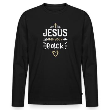 Jesus Has Your Back - Jesus - Men's Premium Organic Long Sleeve Shirt - black - Front - Nico (187cm)