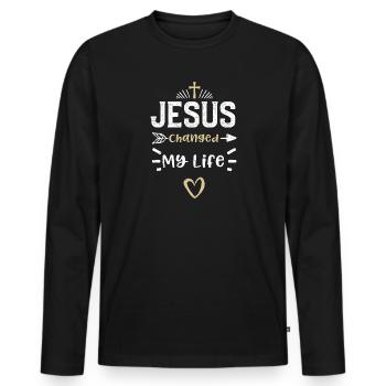 Jesus Changed My Life - Jesus - Men's Premium Organic Long Sleeve Shirt - black - Front - Nico (187cm)