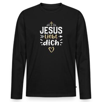 Jesus liebt dich - Jesus - Männer Premium Bio Langarmshirt - Schwarz - Vorne - Nico (187cm)