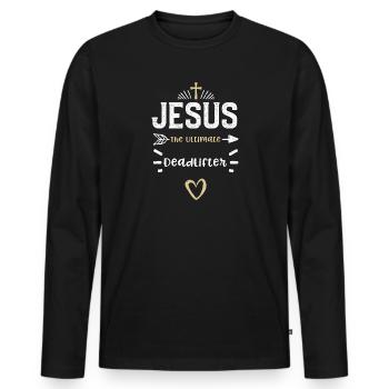 Jesus The Ultimate Deadlifter - Men's Premium Organic Long Sleeve Shirt - black - Front - Nico (187cm)