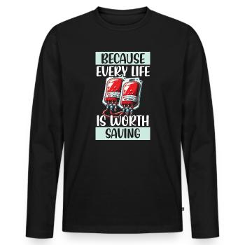 Don de sang Éducation Donner du sang - T-shirt manches longues Premium bio Homme - noir - Devant - Nico (187cm)