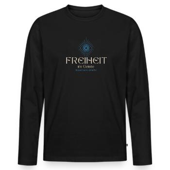 Freiheit im Geiste - Männer Premium Bio Langarmshirt - Schwarz - Vorne - Nico (187cm)