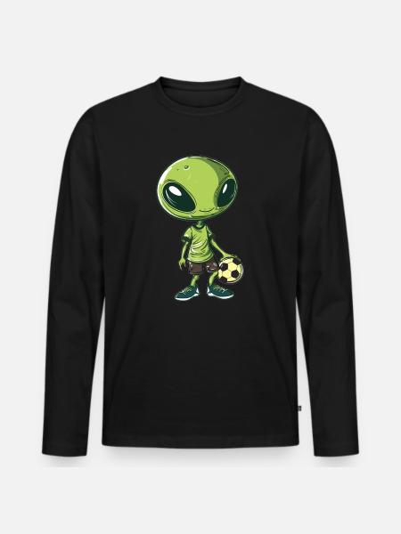 Football-playing alien - Men's Premium Organic Long Sleeve Shirt - black