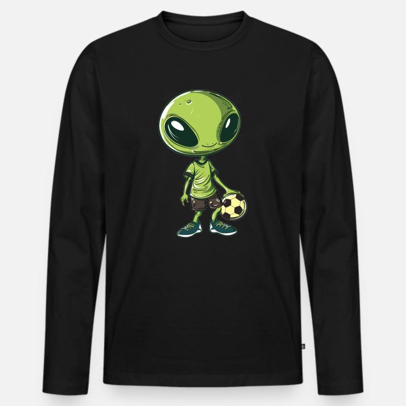 Fußballspielender Alien - Männer Premium Bio Langarmshirt - Schwarz