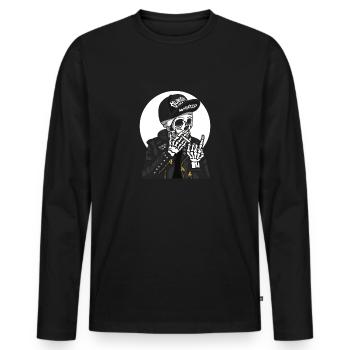 Bis zum letzten Atemzug. Smoke Skull - Männer Premium Bio Langarmshirt - Schwarz - Vorne - Nico (187cm)