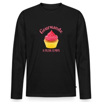 gourmande a plein temps - T-shirt manches longues Premium bio Homme - noir - Devant - Nico (187cm)