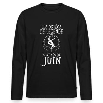 Ostéopathe Cadeau Juin Anniversaire Humour - T-shirt manches longues Premium bio Homme - noir - Devant - Nico (187cm)