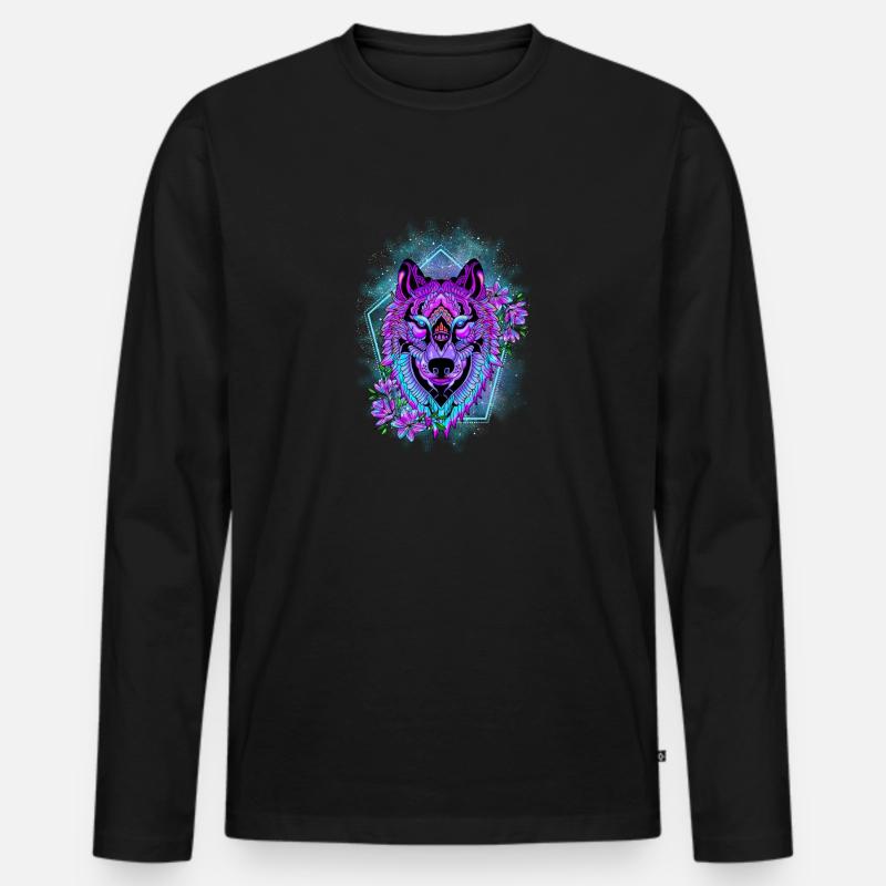 MAGISCHER WOLF - Männer Premium Bio Langarmshirt - Schwarz