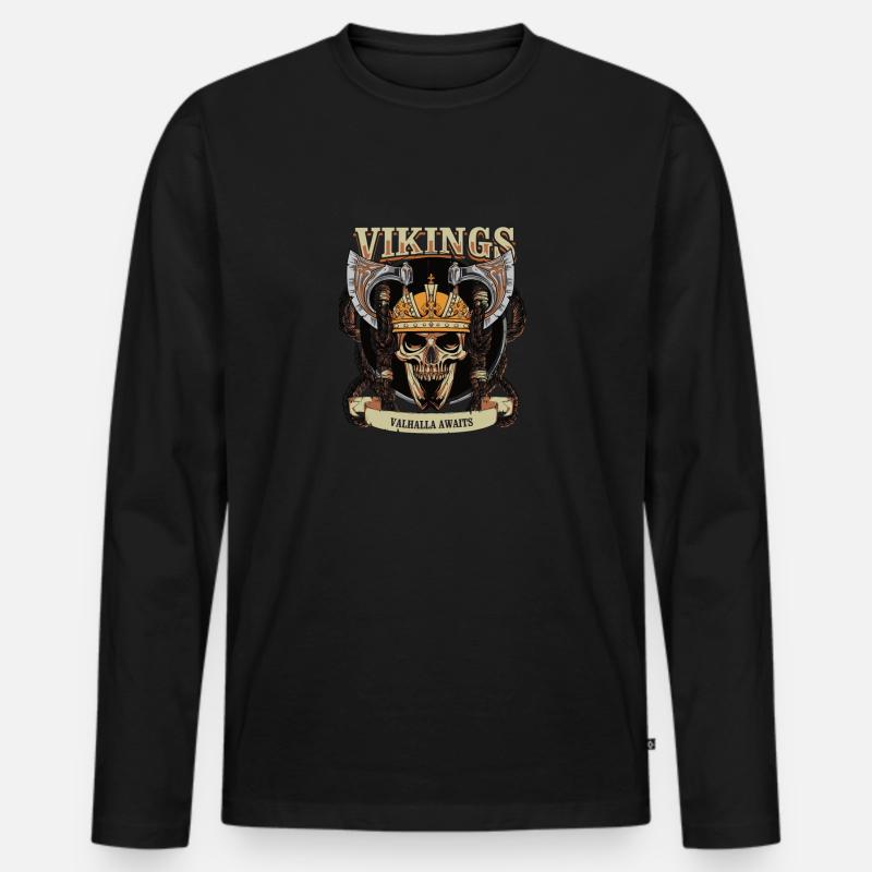 vikings valhalla awaits - Männer Premium Bio Langarmshirt - Schwarz