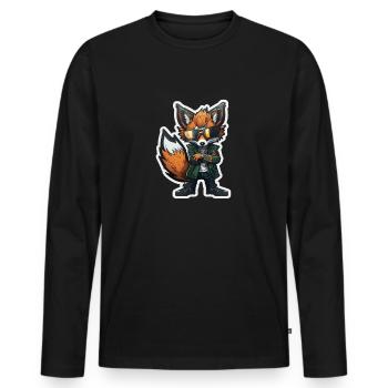 Renard façon gangster avec tatouages et lunettes - T-shirt manches longues Premium bio Homme - noir - Devant - Nico (187cm)