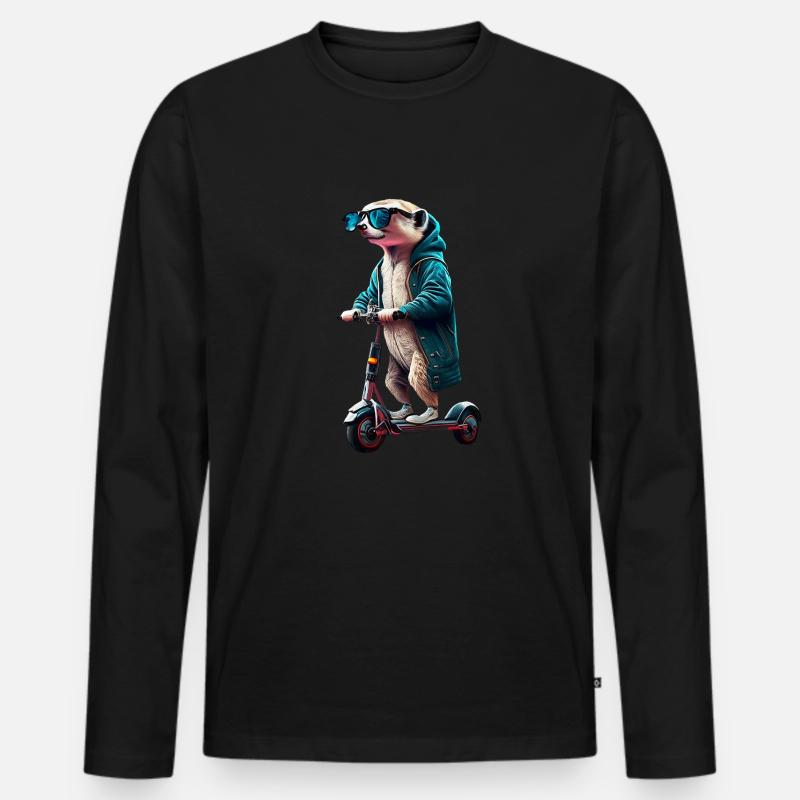 Escooting Erdmännchen Escooter Elektroroller - Männer Premium Bio Langarmshirt - Schwarz