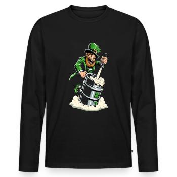 Leprechaun (Irischer Kobold) zapft Bier - Männer Premium Bio Langarmshirt - Schwarz - Vorne - Nico (187cm)