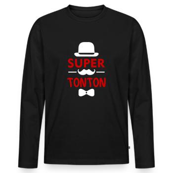 Super Tonton, super oncle, famille, humour, fun - T-shirt manches longues Premium bio Homme - noir - Devant - Nico (187cm)