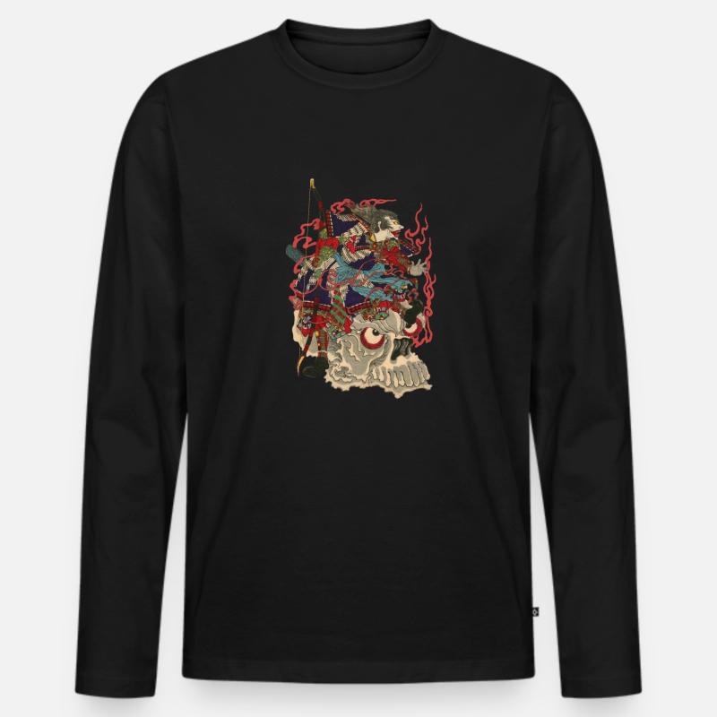 Skull Samurai - Männer Premium Bio Langarmshirt - Schwarz