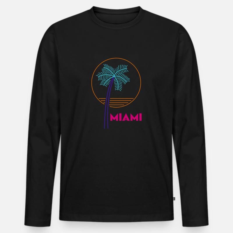 Palme Neon Miami Geschenkidee - Männer Premium Bio Langarmshirt - Schwarz