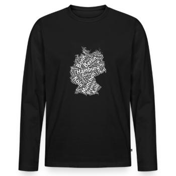 Allemagne carte cadeau des villes - T-shirt manches longues Premium bio Homme - noir - Devant - Nico (187cm)